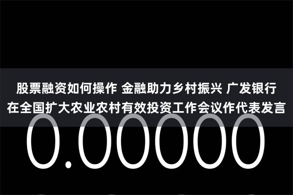 股票融资如何操作 金融助力乡村振兴 广发银行在全国扩大农业农村有效投资工作会议作代表发言