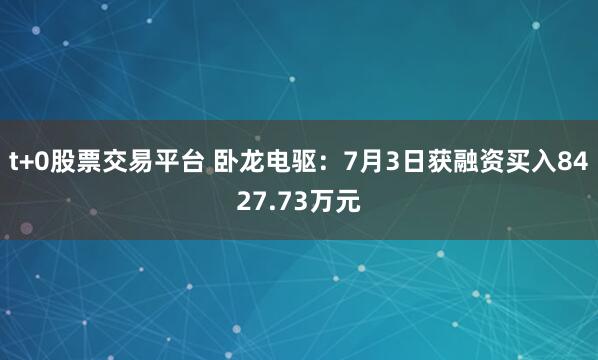 t+0股票交易平台 卧龙电驱：7月3日获融资买入8427.73万元